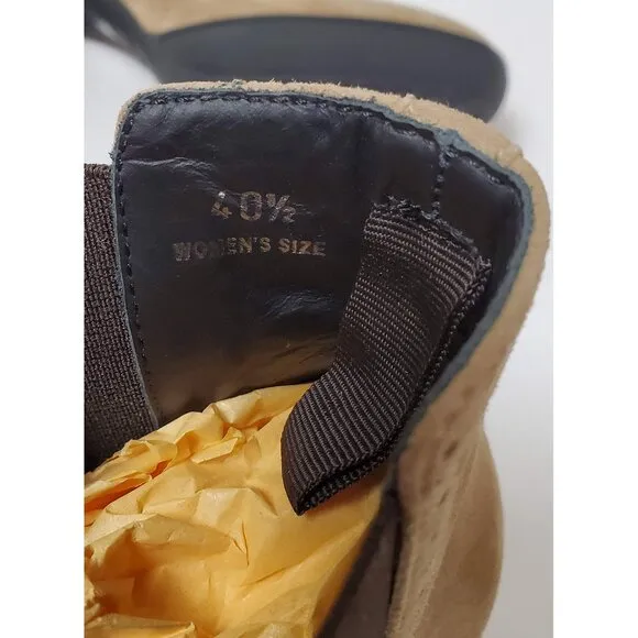 TOD'S BOOTS ANKLE BEIGE SUEDE LEATHER BROGUE ELASTIC SIDES HIGH HEEL 40.5 10.5