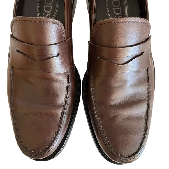 Tod's Brown Leather Penny Loafers 7.5 LIKE NEW