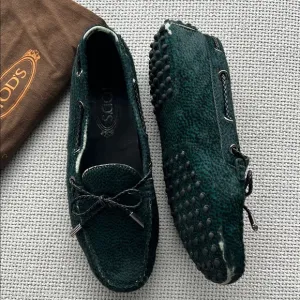 Tod's Green pony hair  Leather Women’s Loafers. Size 7.5
