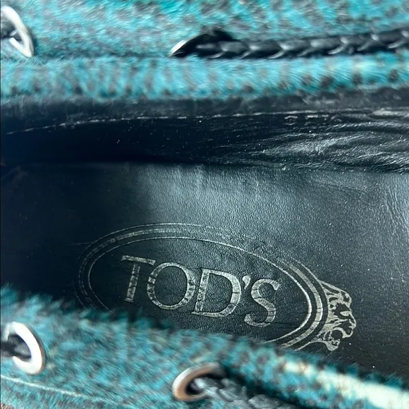 Tod's Green pony hair  Leather Women’s Loafers. Size 7.5