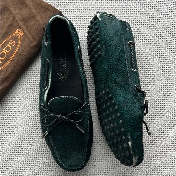 Tod's Green pony hair  Leather Women’s Loafers. Size 7.5