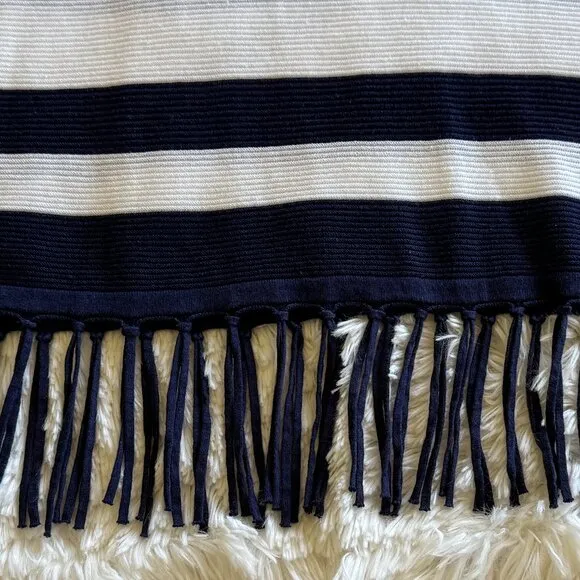 TOMMY BAHAMA Navy Blue &amp; White Stripe Sleeveless Fringed Knit Tank Dress Size M