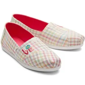 👣TOM'S 🩷ALPARGATA Natural Summer Plaid/Love Espadrilles love love love you