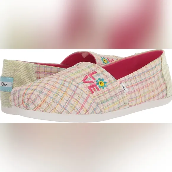👣TOM'S 🩷ALPARGATA Natural Summer Plaid/Love Espadrilles love love love you