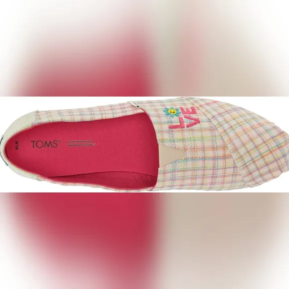 👣TOM'S 🩷ALPARGATA Natural Summer Plaid/Love Espadrilles love love love you