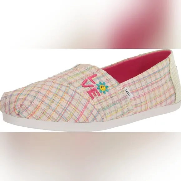 👣TOM'S 🩷ALPARGATA Natural Summer Plaid/Love Espadrilles love love love you