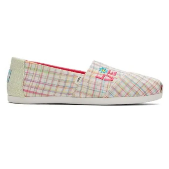 👣TOM'S 🩷ALPARGATA Natural Summer Plaid/Love Espadrilles love love love you