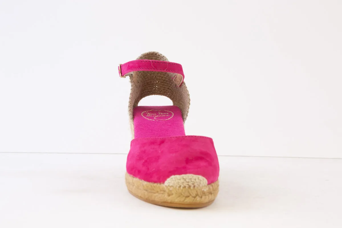 TONI PONS - LLORET-5 MEDIUM WEDGE SLING-BACK ESPADRILLE SHOE - FUCHSIA SUEDE