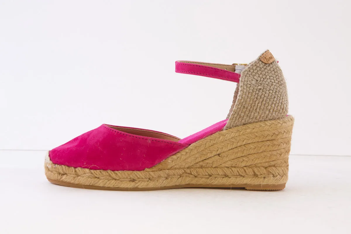 TONI PONS - LLORET-5 MEDIUM WEDGE SLING-BACK ESPADRILLE SHOE - FUCHSIA SUEDE