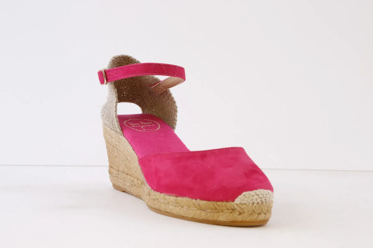TONI PONS - LLORET-5 MEDIUM WEDGE SLING-BACK ESPADRILLE SHOE - FUCHSIA SUEDE