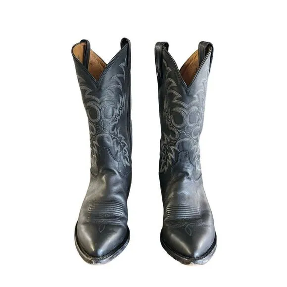 TONY LAMA MEN'S STALLION LEATHER AMERICANA WESTERN BOOTS 8.5EE Black Xtra- Wide