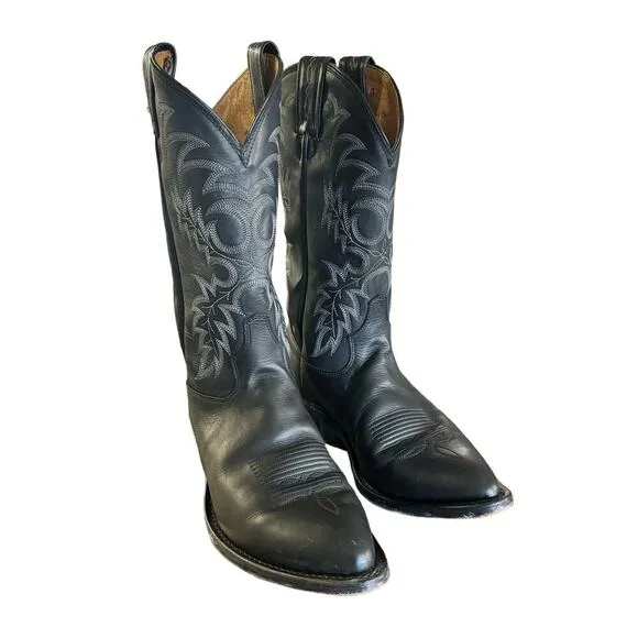 TONY LAMA MEN'S STALLION LEATHER AMERICANA WESTERN BOOTS 8.5EE Black Xtra- Wide