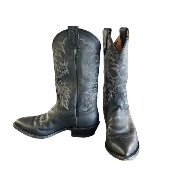 TONY LAMA MEN'S STALLION LEATHER AMERICANA WESTERN BOOTS 8.5EE Black Xtra- Wide