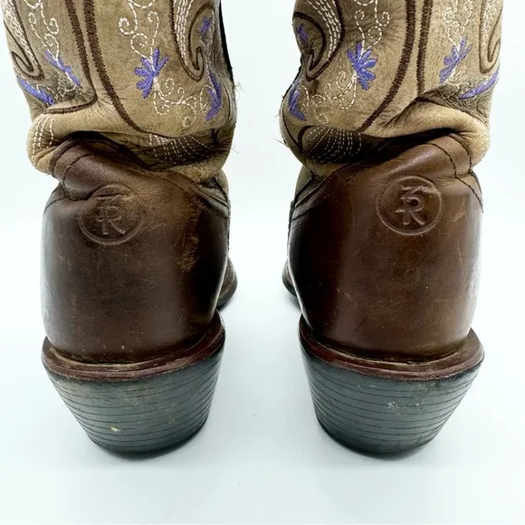 Tony Lama Women's Asena Western Leather Boots Brindle Brown &amp; Lavender Size 6