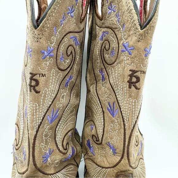 Tony Lama Women's Asena Western Leather Boots Brindle Brown &amp; Lavender Size 6
