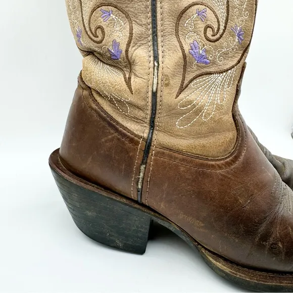 Tony Lama Women's Asena Western Leather Boots Brindle Brown &amp; Lavender Size 6