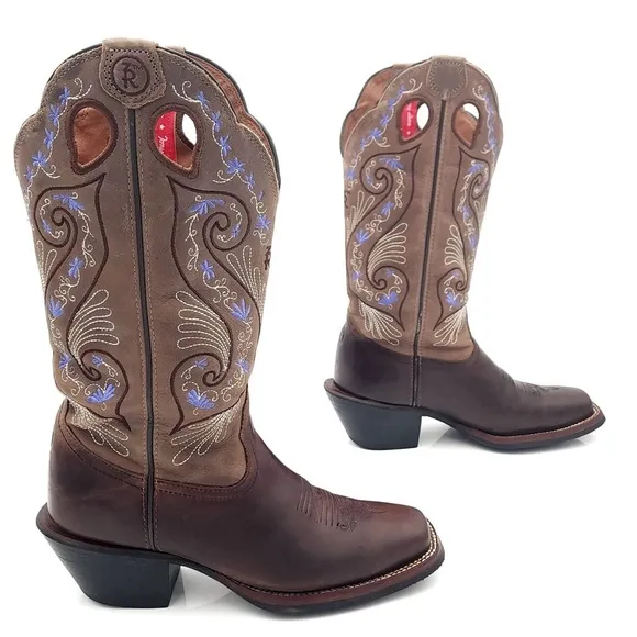 Tony Lama Women's Asena Western Leather Boots Brindle Brown &amp; Lavender Size 6