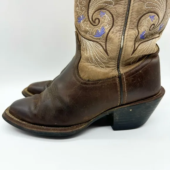 Tony Lama Women's Asena Western Leather Boots Brindle Brown &amp; Lavender Size 6