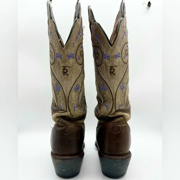 Tony Lama Women's Asena Western Leather Boots Brindle Brown &amp; Lavender Size 6