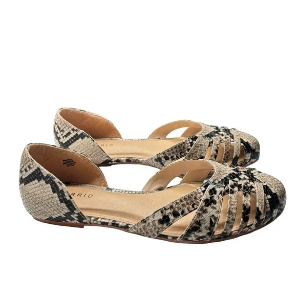 Torrid Vegan Snakeskin D'orsay Cut-Out Flats Size 10 W Slip-On Shoes Sandals NEW