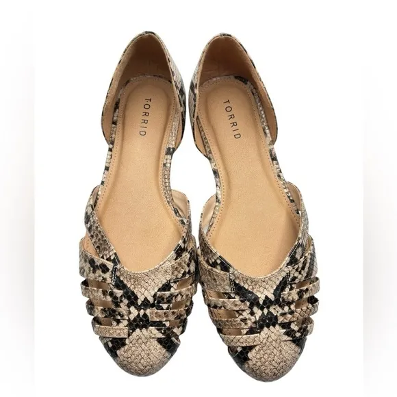 Torrid Vegan Snakeskin D'orsay Cut-Out Flats Size 10 W Slip-On Shoes Sandals NEW