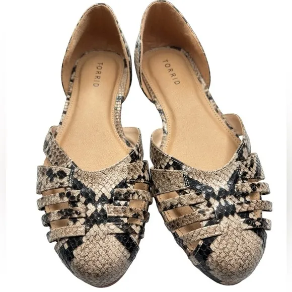 Torrid Vegan Snakeskin D'orsay Cut-Out Flats Size 10 W Slip-On Shoes Sandals NEW