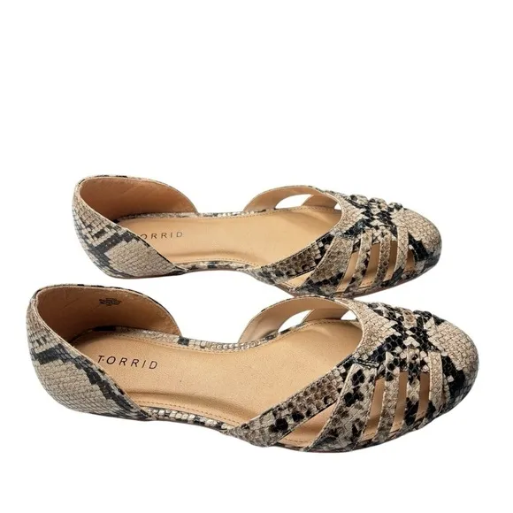 Torrid Vegan Snakeskin D'orsay Cut-Out Flats Size 10 W Slip-On Shoes Sandals NEW