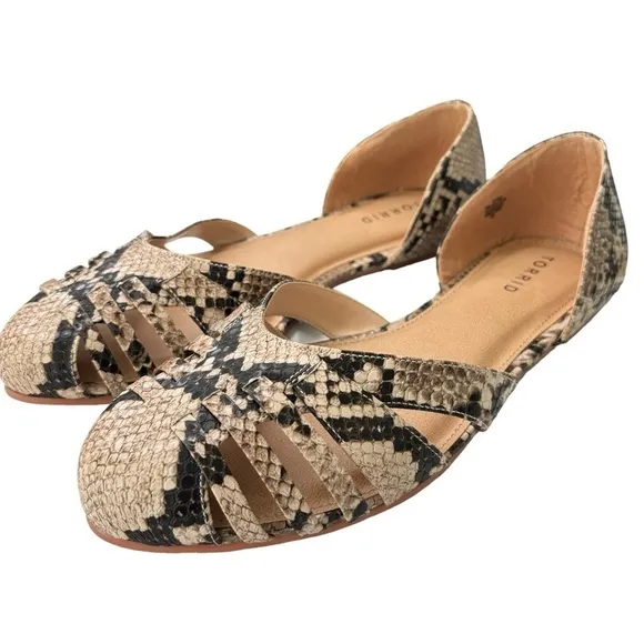 Torrid Vegan Snakeskin D'orsay Cut-Out Flats Size 10 W Slip-On Shoes Sandals NEW