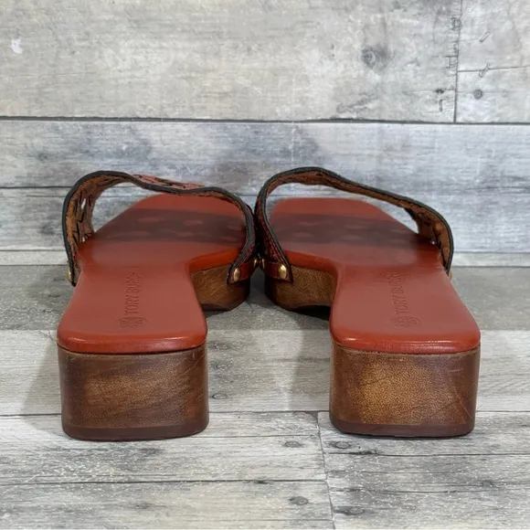 TORY BURCH Basket Weave Leather Clog Sandals - SZ - 8 .US Brick Red (red brown)