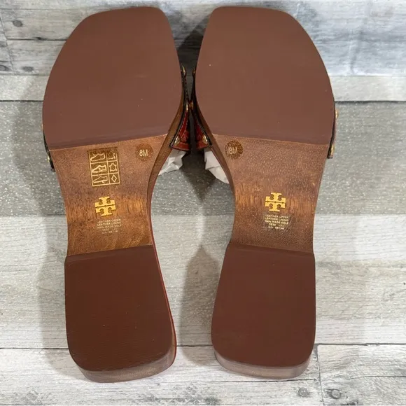 TORY BURCH Basket Weave Leather Clog Sandals - SZ - 8 .US Brick Red (red brown)