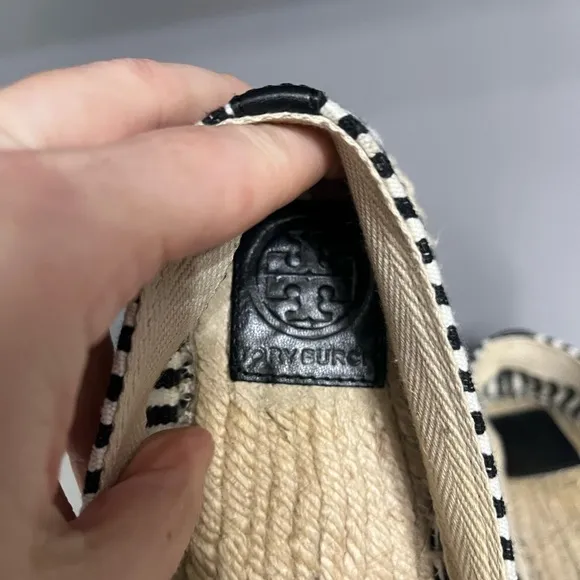 Tory Burch Beacher Black &amp; White Stripped Slip on Espadrilles- 8