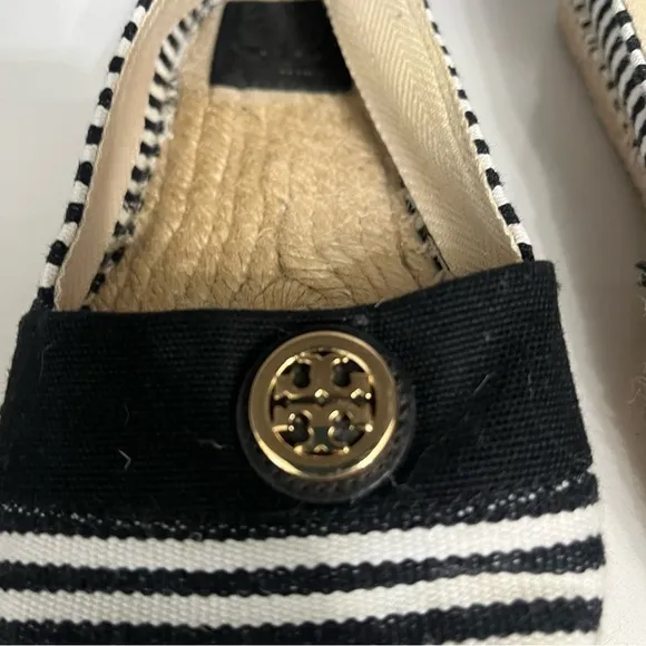 Tory Burch Beacher Black &amp; White Stripped Slip on Espadrilles- 8