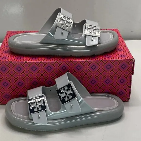 Tory Burch Buckle Bubble Jelly Slip-On Sandals – Women’s Size 7 – Light Gray/Sil