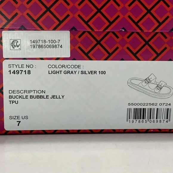 Tory Burch Buckle Bubble Jelly Slip-On Sandals – Women’s Size 7 – Light Gray/Sil