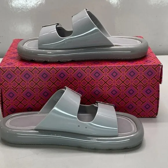 Tory Burch Buckle Bubble Jelly Slip-On Sandals – Women’s Size 7 – Light Gray/Sil