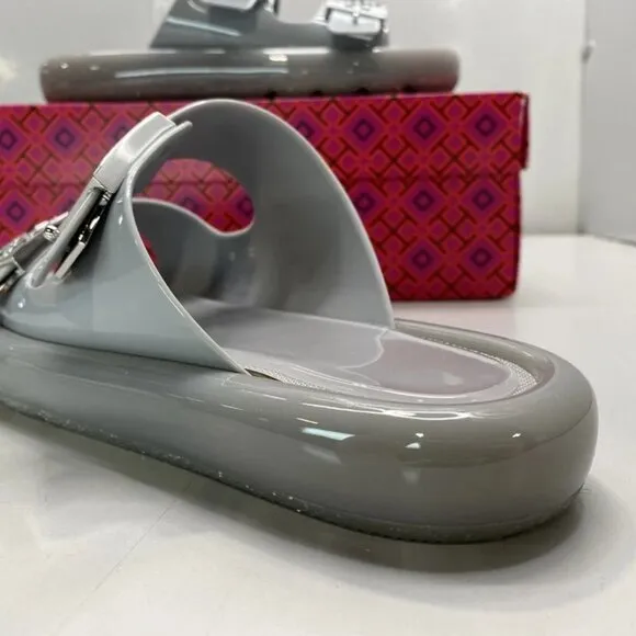 Tory Burch Buckle Bubble Jelly Slip-On Sandals – Women’s Size 7 – Light Gray/Sil