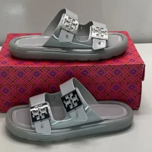 Tory Burch Buckle Bubble Jelly Slip-On Sandals – Women’s Size 7 – Light Gray/Sil