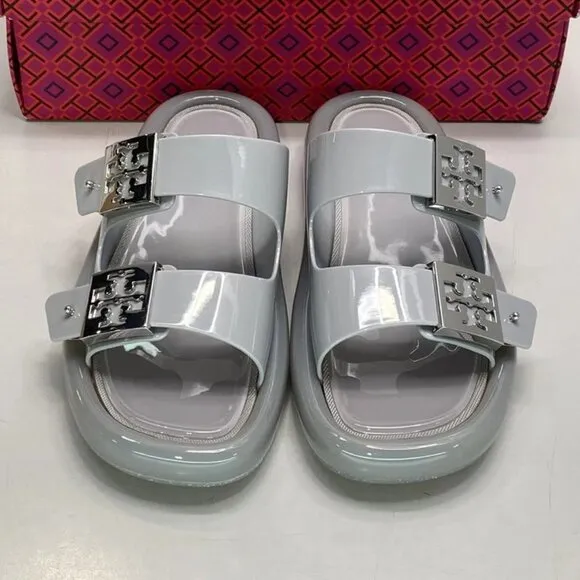 Tory Burch Buckle Bubble Jelly Slip-On Sandals – Women’s Size 7 – Light Gray/Sil
