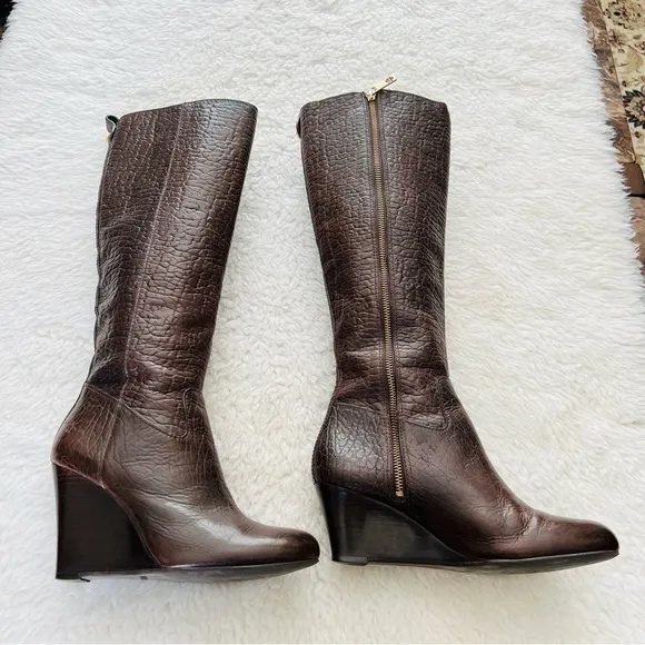 Tory Burch Buffalo Leather Custom 2 Different heels Height Tall Boots Size 8 M