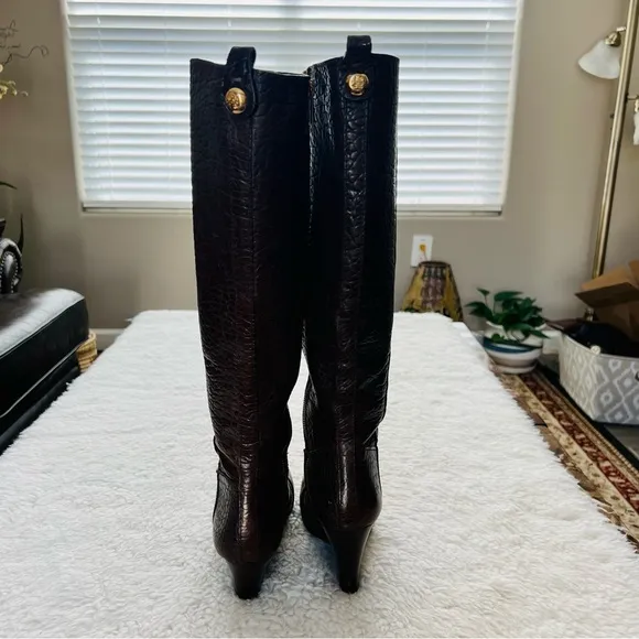 Tory Burch Buffalo Leather Custom 2 Different heels Height Tall Boots Size 8 M