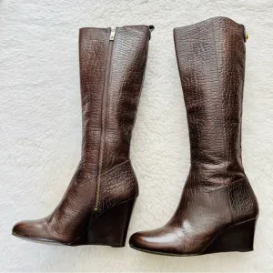 Tory Burch Buffalo Leather Custom 2 Different heels Height Tall Boots Size 8 M
