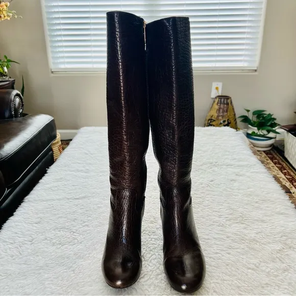 Tory Burch Buffalo Leather Custom 2 Different heels Height Tall Boots Size 8 M