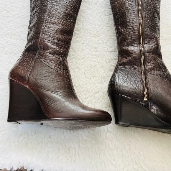 Tory Burch Buffalo Leather Custom 2 Different heels Height Tall Boots Size 8 M