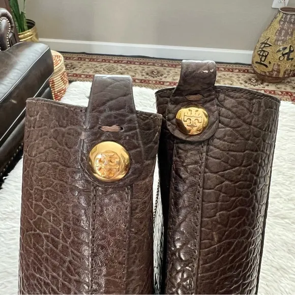 Tory Burch Buffalo Leather Custom 2 Different heels Height Tall Boots Size 8 M