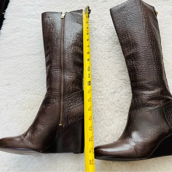Tory Burch Buffalo Leather Custom 2 Different heels Height Tall Boots Size 8 M