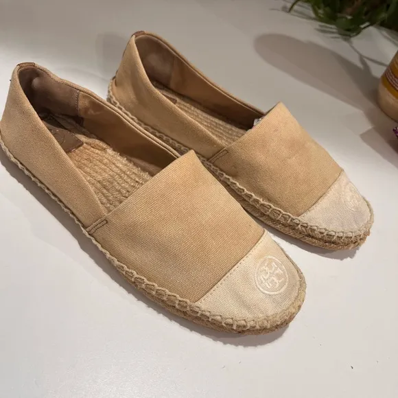 Tory Burch color block flat espadrilles slip on shoes, size 10.5