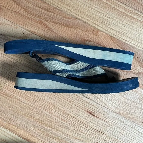 Tory Burch Frankie Navy Khaki Foam Wedge Flip Flop With Box Style 11158667 Sz 9