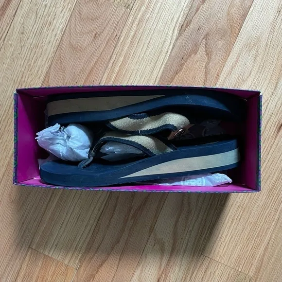 Tory Burch Frankie Navy Khaki Foam Wedge Flip Flop With Box Style 11158667 Sz 9