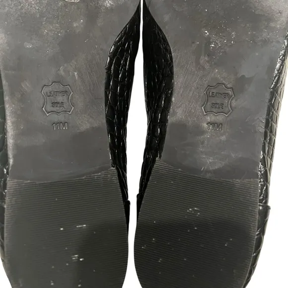 Tory Burch Jessa Black Croc Embossed Leather Horse Hardware Loafers, Sz 11