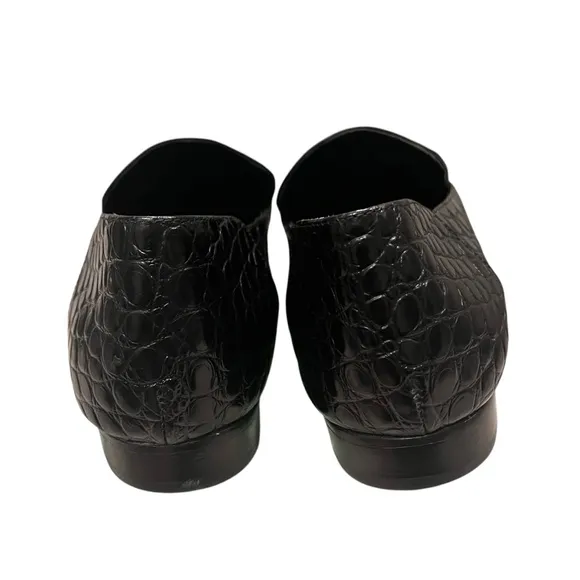 Tory Burch Jessa Black Croc Embossed Leather Horse Hardware Loafers, Sz 11